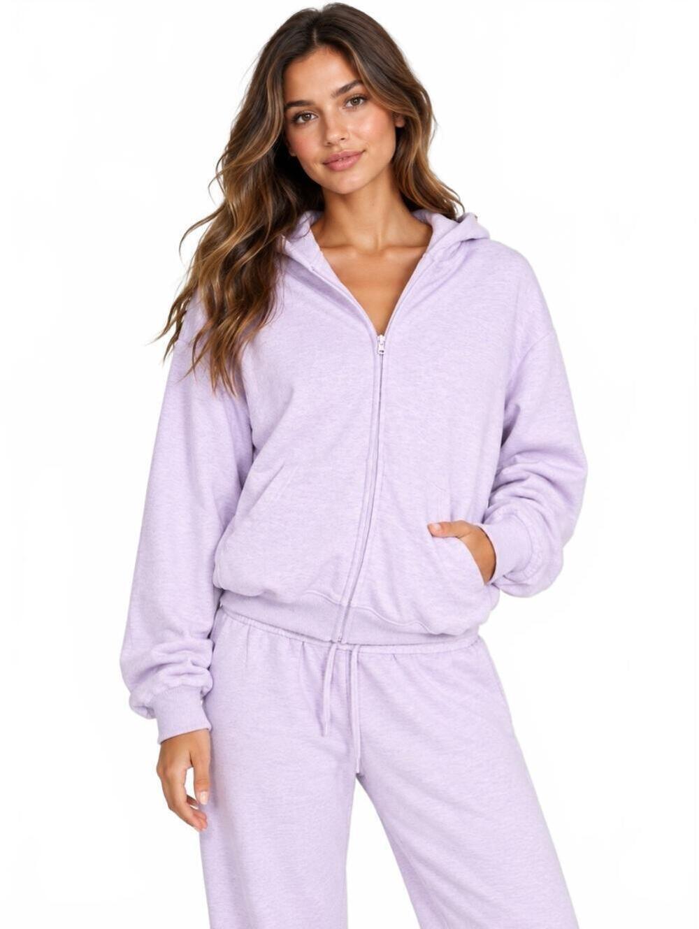 Skims Cotton Fleece Classic Zip Up Hoodie Purple Heather Women's Size XS NWT